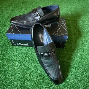 Amali Gerald Men’s Slip-On Black Leather Loafers Metal Bit Dress Shoes Size 12